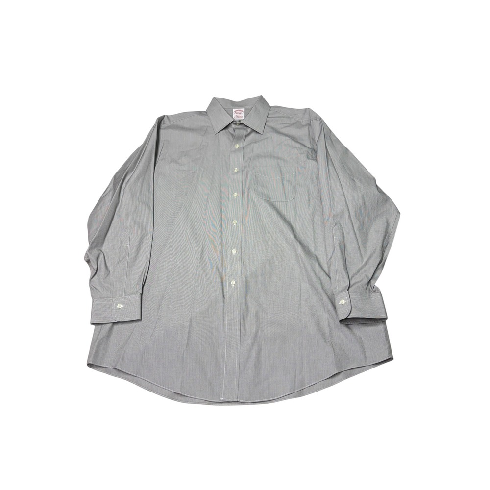 Brooks Brothers Madison Dress Shirt Mens 17.5 34 Grey Stripe Non-Iron Supima